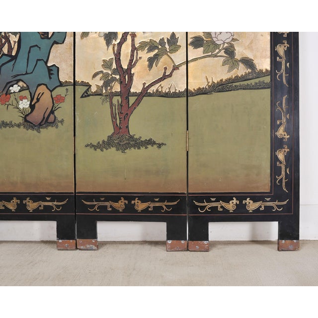 Chinese Export Six-Panel Gilt Landscape Coromandel Screen 8 Ft For Sale - Image 12 of 18
