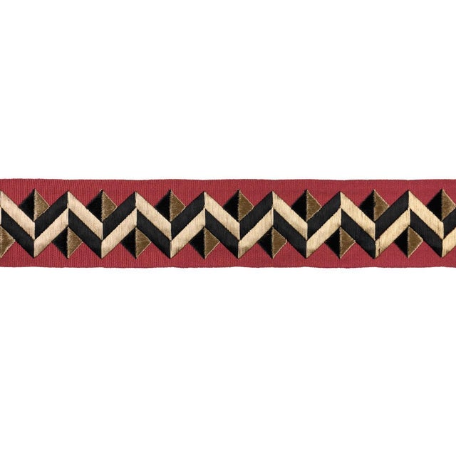 SAMPLE - Schumacher Zigzag Moderne Tape Trim In Red For Sale