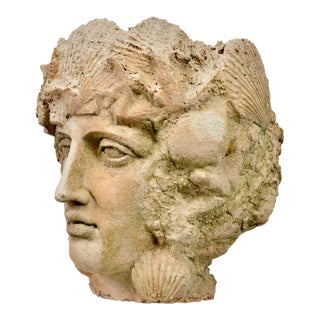 1920s Head of Neptune Cast Stone Planter For Sale