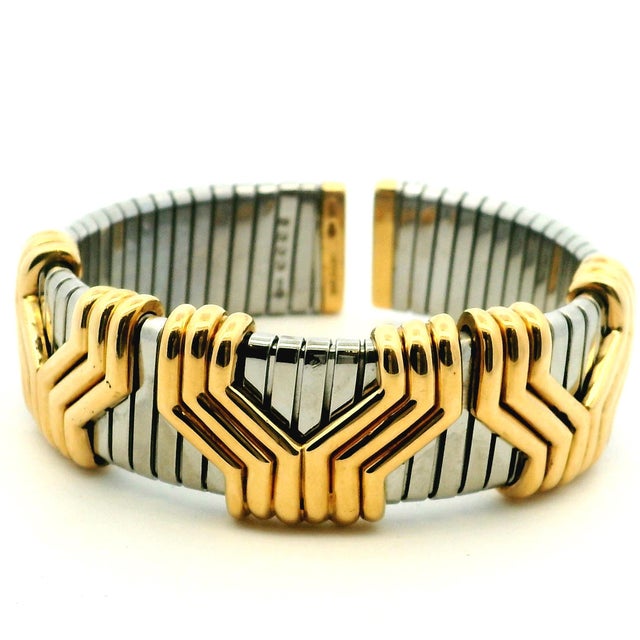 1990s Bulgari Parentesi Tubogas 18k Gold & Stainless Steel Cuff Bracelet For Sale - Image 11 of 12