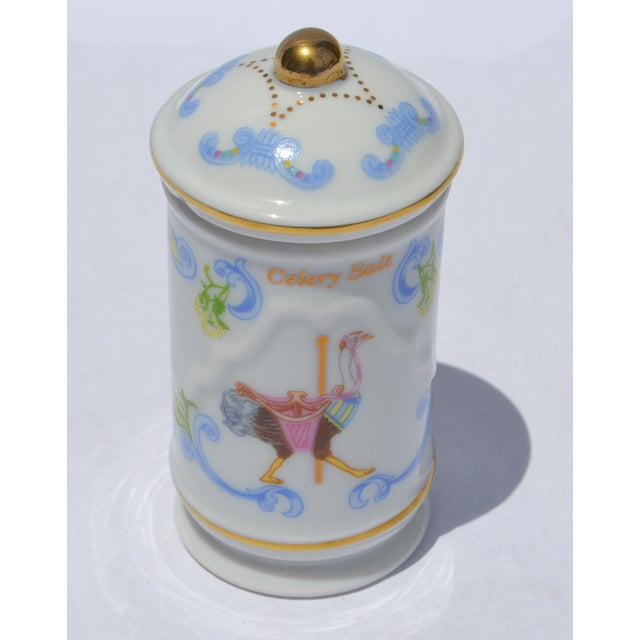 Antique White 1993 Lenox Carousel Celery Salt Spice Fine Bone Ceramic Porcelain Jar Gold Trim Collectible For Sale - Image 8 of 14