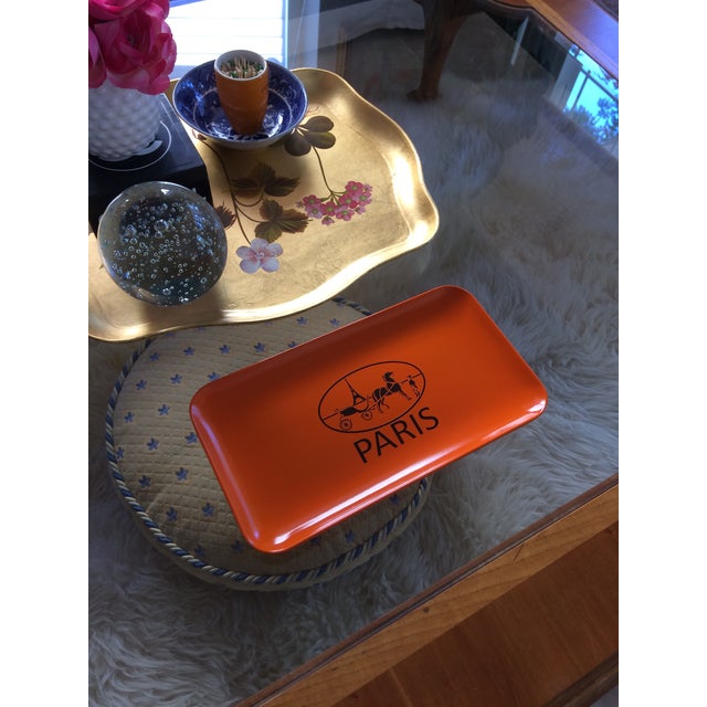 French Equestrian Orange and Brown Hermès Inspired Change Tray For Sale - Image 9 of 9