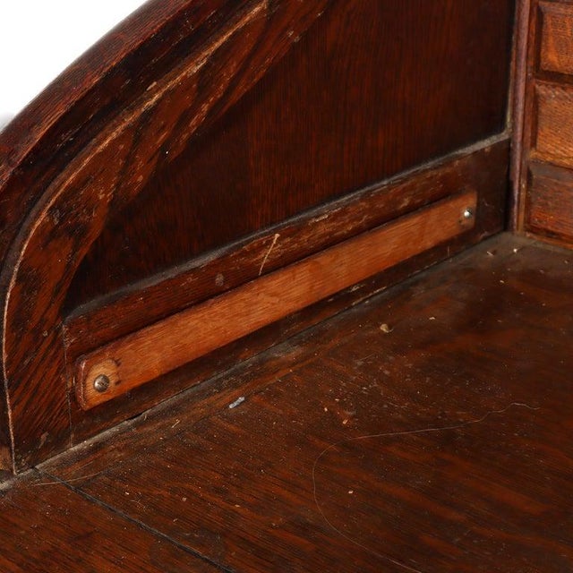 Arts & Crafts Quarter Sawn Oak Paneled Roll Top Desk With Full Interior C1910 For Sale - Image 12 of 16