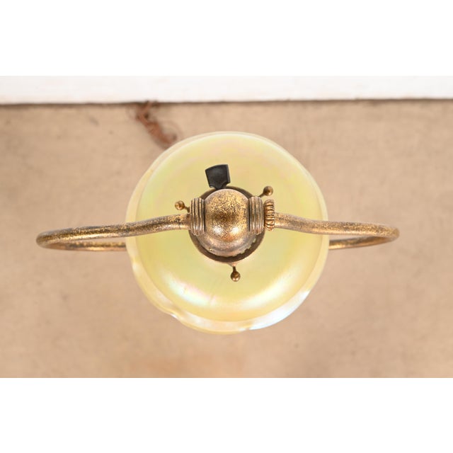 Tiffany Studios New York Gilt Bronze Harp Floor Lamp With Favrile Glass Shade For Sale In South Bend - Image 6 of 14