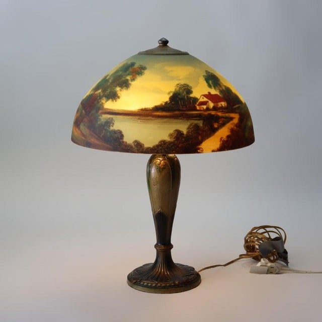 Antique Jefferson Reverse Painted Scenic Landscape Table Lamp Unsigned For Sale - Image 6 of 7