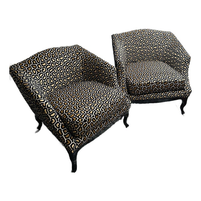 Vintage Chairs Reupholstered in Velvet Animal Print For Sale