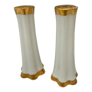 Vintage White and Gold Salt & Pepper Shakers For Sale
