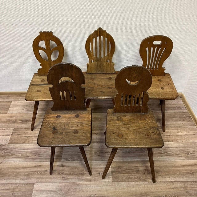 Antique German Farmhouse Chairs, 1800s, Set of 5 For Sale - Image 3 of 15