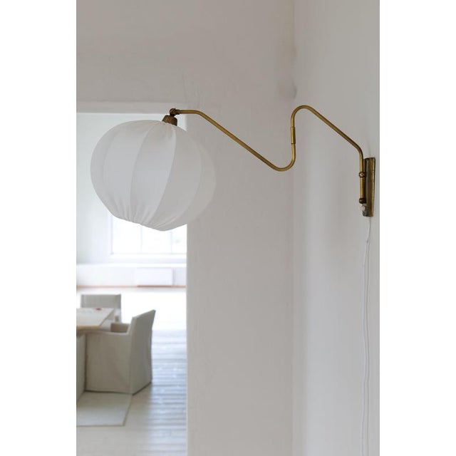 Mid-Century Wall Light in Brass and Cotton Shade, Sweden, 1960 For Sale - Image 6 of 12