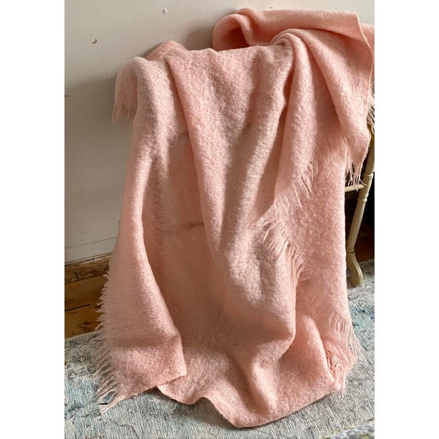 Vintage Toison d'Or French Pale Pink Mohair Throw Blanket For Sale - Image 4 of 4