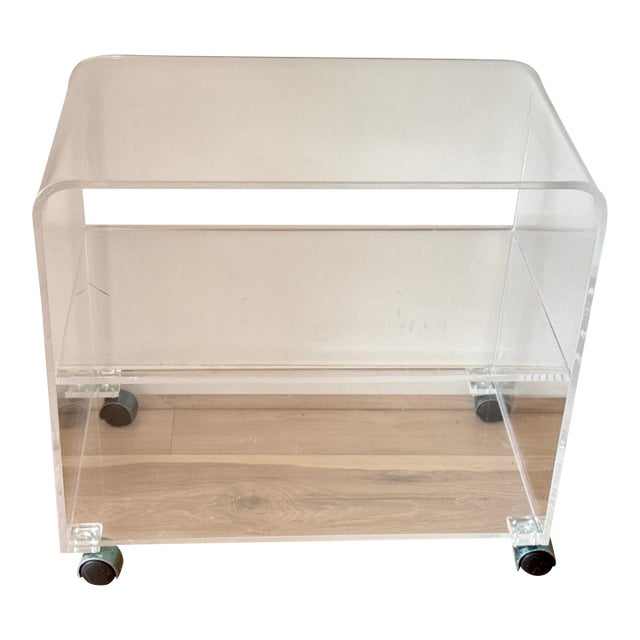 Vintage 1980s Clear Lucite Bar Cart on Wheels For Sale