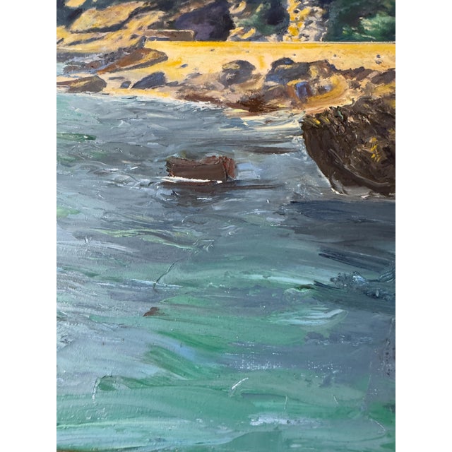 Late 20th Century Large French Vintage Mediterranean Coastal Seascape Oil Painting on Canvas, Wood Framed For Sale - Image 5 of 18