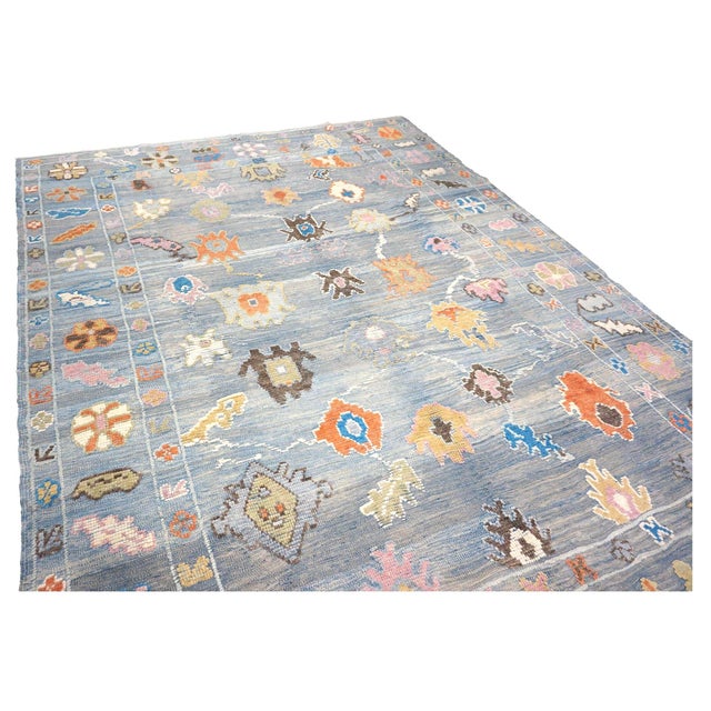 21st Century Turkish Oushak 9x12 Gray, Orange & Slate Blue Handmade Area Rug #a.c 201 For Sale - Image 10 of 14