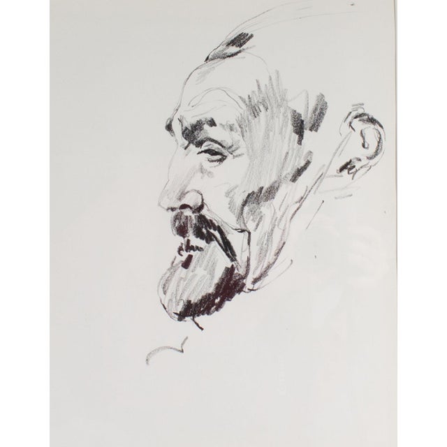 A charcoal portrait drawing by the American artist James L. Bruch (1942-2023). This portrait depicts a man in profile with...