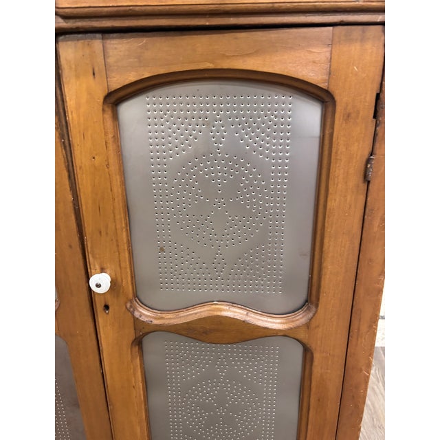 Antique Rustic French Provincial Punched Tin Pie Safe Jelly Cupboard Cabinet For Sale - Image 4 of 13