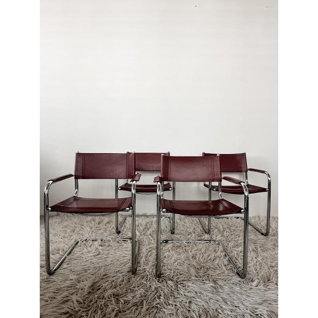 Cantilever Cognac Leather Chairs by Breuer Marcel, 1990s, Set of 4 For Sale - Image 9 of 9