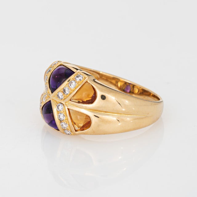 80s Portuguese Ring Amethyst Citrine Diamond 19k Yellow Gold Sz 6.5 Fine Jewelry For Sale - Image 4 of 7