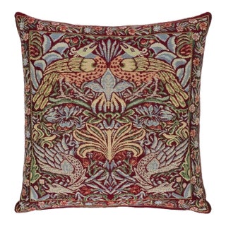 Peacock & Dragon Red Tapestry Cushion With Feather Filler - 43x43cm (17"x17") For Sale