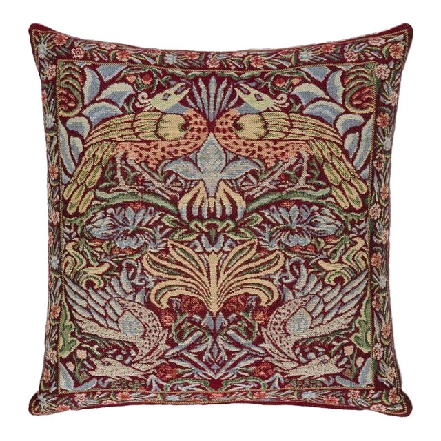 Peacock & Dragon Red Tapestry Cushion With Feather Filler - 43x43cm (17"x17") For Sale