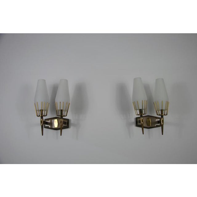 Glass Brass Wall Lamps from Stilnovo, Italy, 1960s, Set of 2 For Sale - Image 7 of 18