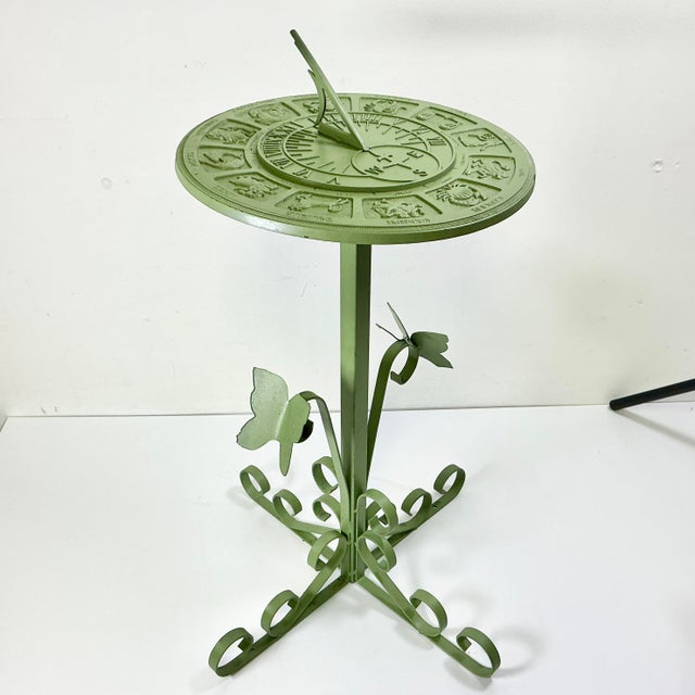 Mid-Century Boho Chic Atomic Zodiac Sundial on Metal Stand With Butterflies. For Sale - Image 9 of 14