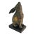 Mid-Century Japanese Cast Iron Rabbit Okimono Sculpture With Verdigris Patina on Display Base For Sale