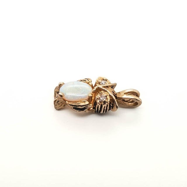 Vintage 14k Yellow Gold, Opal & Diamond Figural Owl Pendant for a Necklace For Sale - Image 10 of 12