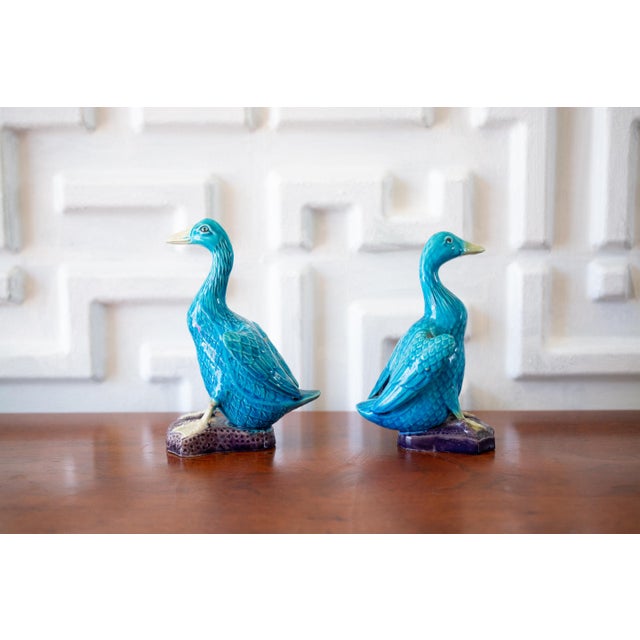 Turquoise 1960s Mid-Century Chinese Ceramic Turquoise Ducks - a Pair For Sale - Image 8 of 8