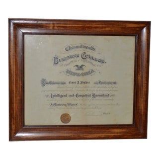 Century Old Business College in Santa Cruz, California Framed Diploma C.1904 For Sale