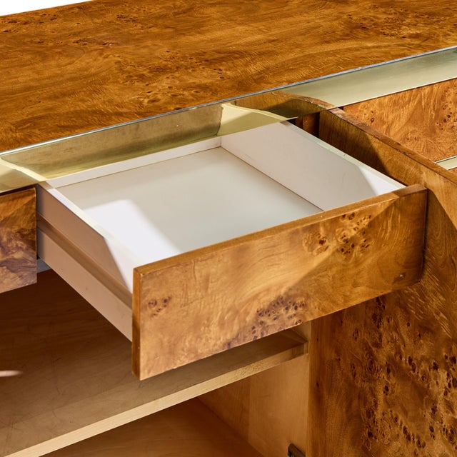 Brown Pierre Cardin Mid 20th Century Burlwood and Brass Credenza For Sale - Image 8 of 11