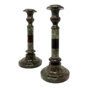 Rare Pair English Cornish Serpentine Marble Candlesticks Attrib. John Murphy 1850