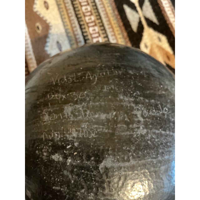 Traditional Vintage Aguilar Blackware Pottery Vessel – Hand‑Etched Geometric Design For Sale - Image 3 of 7