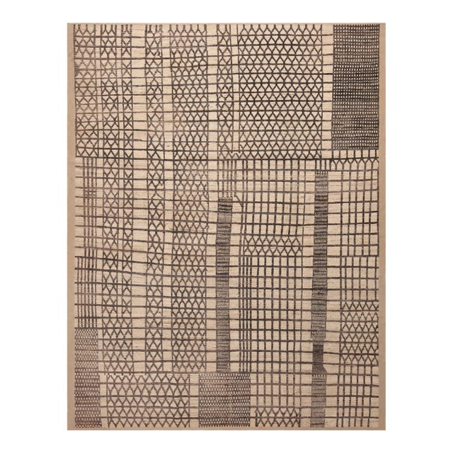 Geometric Modern Brown and Cream Rug For Sale