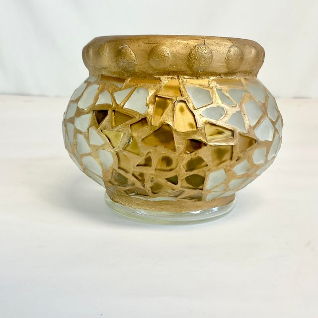 1980s Vintage Boho Chic Neiman Marcus Mexican Mosaic Glass Candle Holder. For Sale - Image 4 of 7