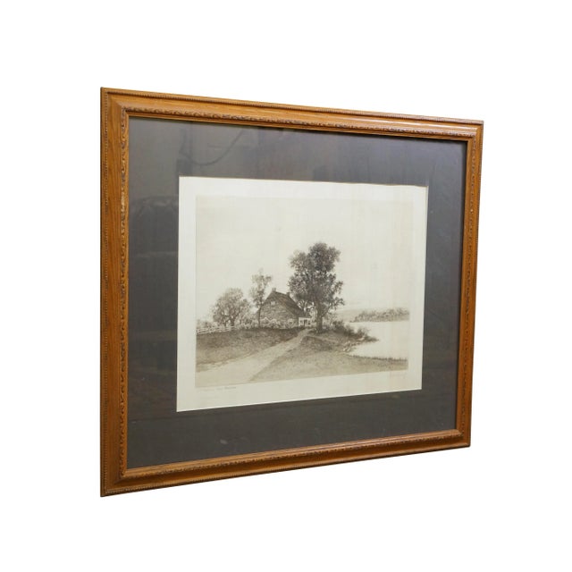 Late 19th century black and white etching of "The Birthplace of George Washington" by Louise Howland King. Landscape of a...