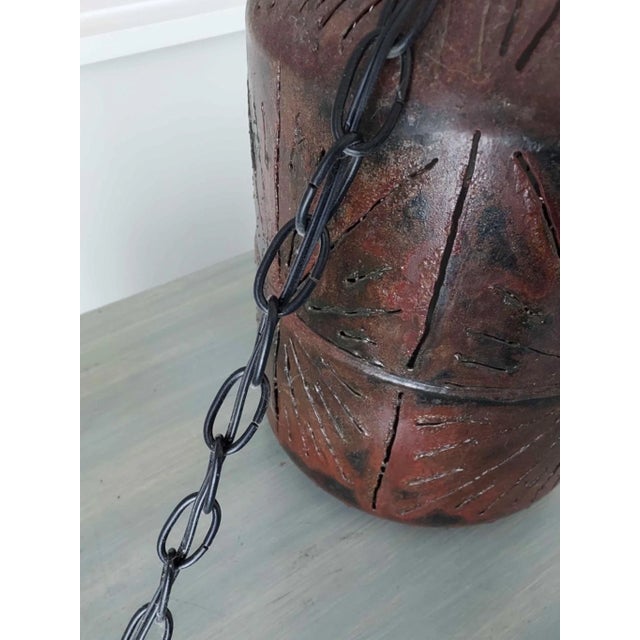 Metal Midcentury Brutalist Pierced Metal Pendant Light For Sale - Image 7 of 9