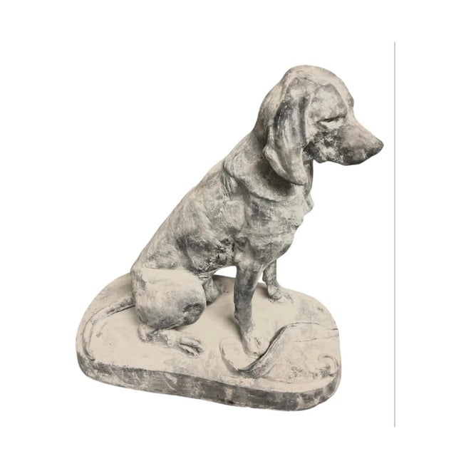 2000 - 2009 Vintage Weathered Cast Iron Seated Hound Dog Statue For Sale - Image 5 of 12