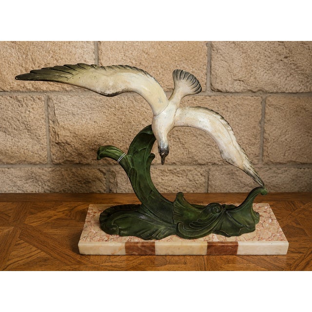 Art Deco Seagull in Flight on a Wave in Spelter and Marble from Sculpture, 1890s For Sale - Image 6 of 6
