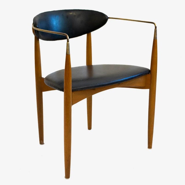 Wood Dan Johnson Walnut and Brass Viscount Chair by Selig For Sale - Image 7 of 7