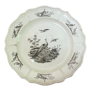 Antique 18th Century George III Leeds Exotic Birds Black Transfer Creamware Plate Circa 1770 For Sale