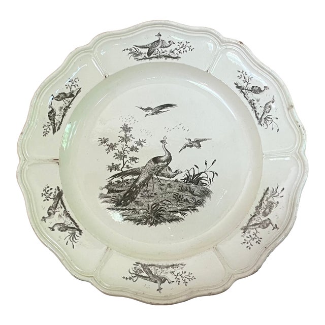 Antique 18th Century George III Leeds Exotic Birds Black Transfer Creamware Plate Circa 1770 For Sale