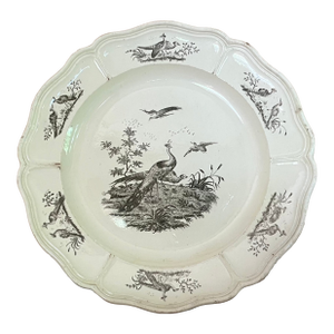 Antique 18th Century George III Leeds Exotic Birds Black Transfer Creamware Plate Circa 1770