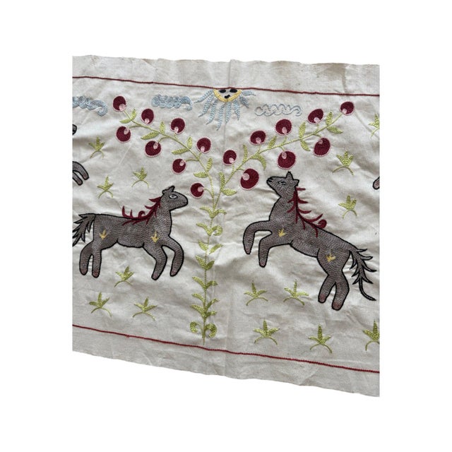Mid-Century Modern Grey Horse Suzani Wall Hanging, Cherry Vine For Sale - Image 3 of 6