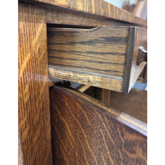 Brown Antique American Mission Arts & Crafts Tiger Oak Sideboard Buffet Console For Sale - Image 8 of 13