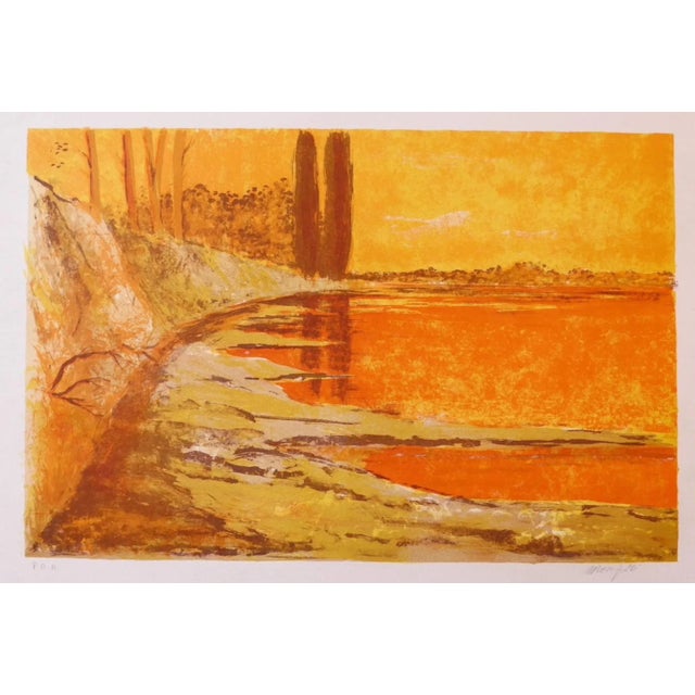 Landscape is an original lithograph on cardboard, realized by Mario Sportelli. The state of preservation is very good....