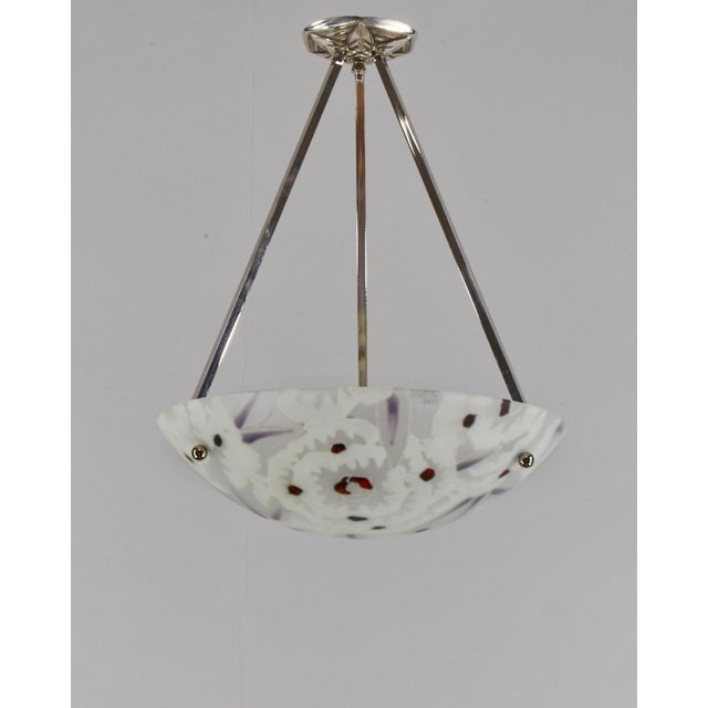 Metal French Art Deco Pendant Light by Maxonade - 1930 Chandelier France For Sale - Image 7 of 14