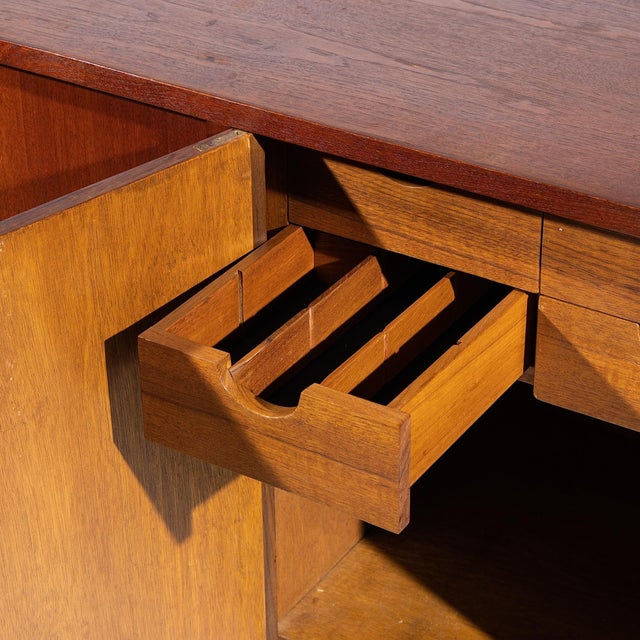 Brown Hp Hansen Style Mid Century Danish Teak and Brass Credenza For Sale - Image 8 of 9