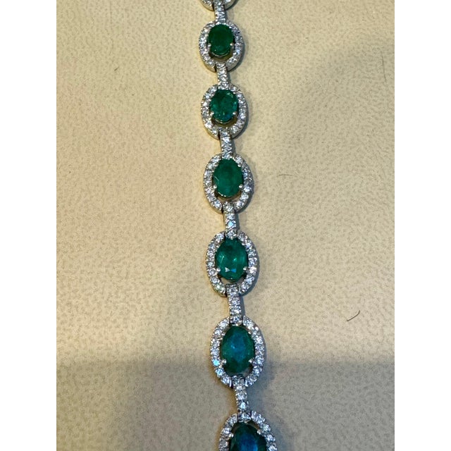 10 Carat Emerald & 3 Carat Diamond Tennis Bracelet 14 Karat White Gold, 16.8 GM For Sale - Image 10 of 18