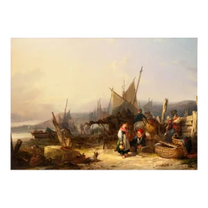 English Antique Landscape Oil Painting “Start of the Day” by William Shayer Sr.