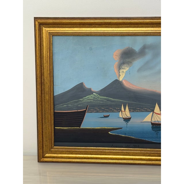Wood 19th Century Italian Grand Tour Mount Vesuvius Eruption Gouache Painting, 1844 For Sale - Image 7 of 18